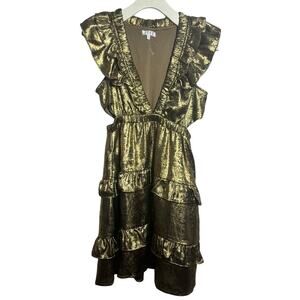 TCEC Dress Women S Bronze Tiered Ruffle Side Cutout Holiday Party Cocktail Glam